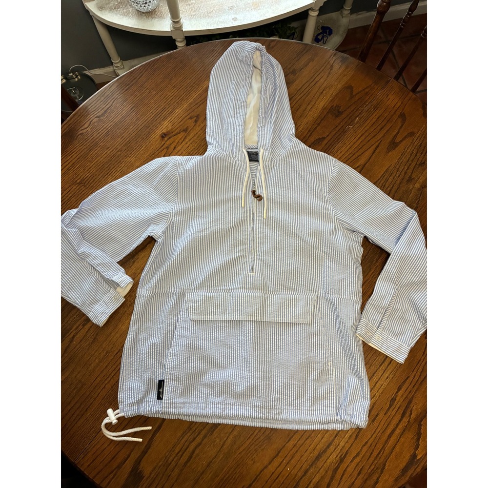 Charles River Apparel Womens Seersucker Anorak Blue White Stripe Half Zip Large